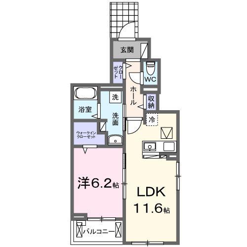 ボヌール・ド・コルザ(1LDK/1階)の間取り写真