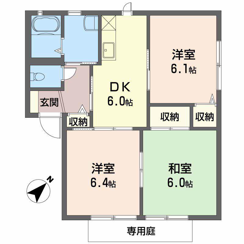 カーサ平生(3DK/1階)の間取り写真