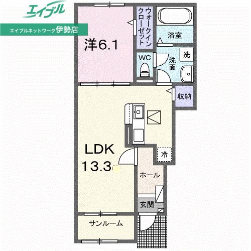 ヒカルサ伊勢小俣II(1LDK/1階)の間取り写真