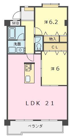 ビューラーあけぼの(2LDK/4階)の間取り写真