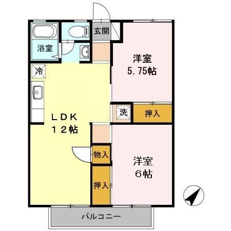 ハイム雅(2LDK/2階)の間取り写真