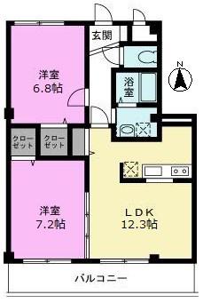 グランシュシュ(2LDK/3階)の間取り写真