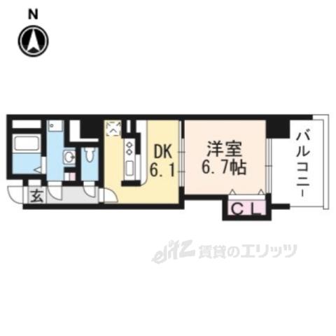 ベルビュー七条河原町(1DK/5階)の間取り写真