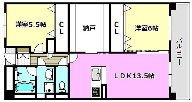 Jクレスト・南茨木(2SLDK/5階)の間取り写真