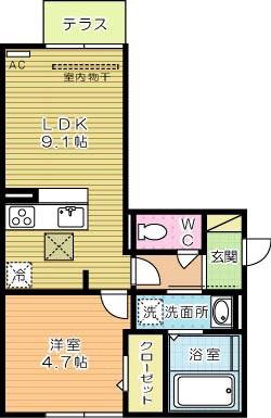 D-ROOM城野(1LDK/1階)の間取り写真