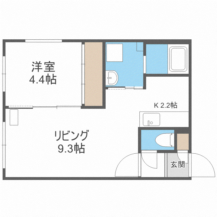 MIAMOGLIE SHINSAPPORO(1LDK/2階)の間取り写真