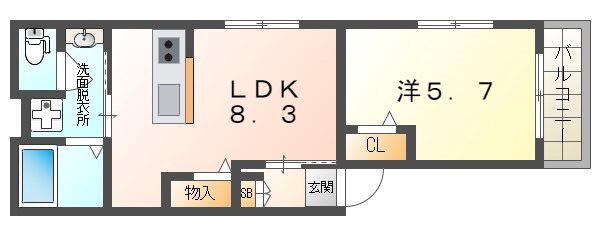 カーサ・ヴェルデ 梶(1LDK/1階)の間取り写真