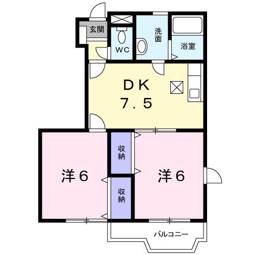 サウスガーデン(2DK/1階)の間取り写真