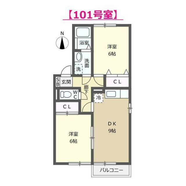 ラフォーレM(2DK/1階)の間取り写真