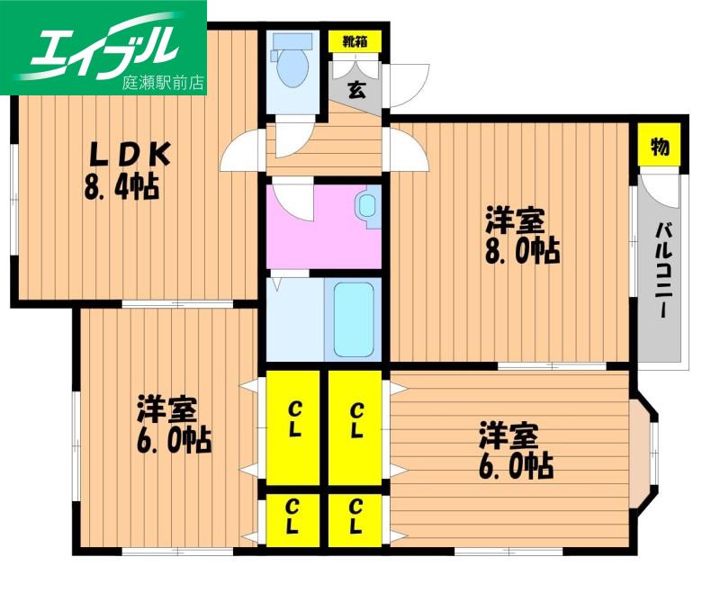 ラシェールB棟(3LDK/1階)の間取り写真