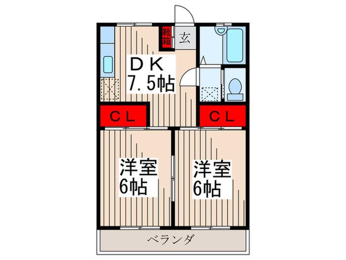 コーポハーベスト(2DK/3階)の間取り写真