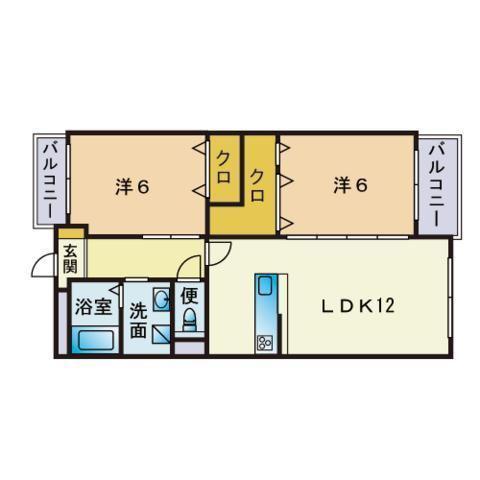 コンフォール別府(2LDK/3階)の間取り写真