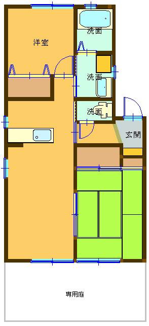 ボヌール(2LDK/1階)の間取り写真