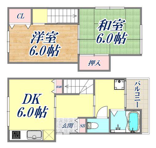 坂東ハウス2(2DK/2階)の間取り写真