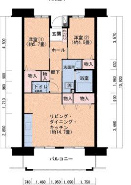 ルゼフィール武庫川第2五番街(2LDK/4階)の間取り写真