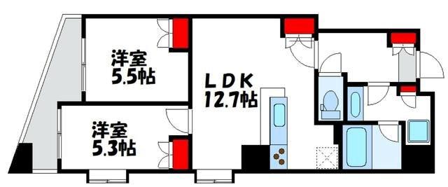 クオリア恵比寿ウエスト(2LDK/7階)の間取り写真