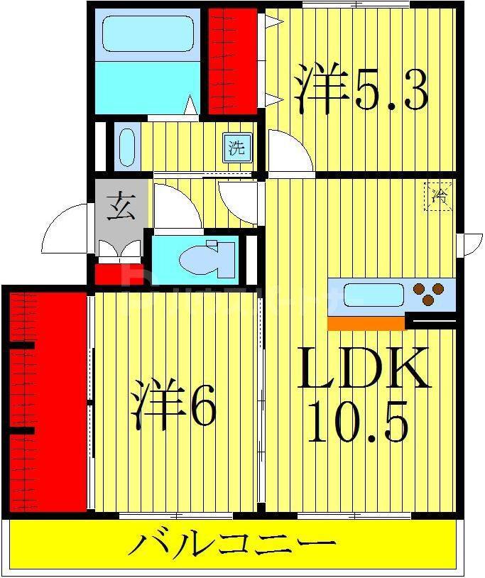 フルールおおたかの森(2LDK/3階)の間取り写真
