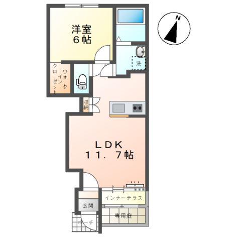 田代新町工事1LDK2LDK(1LDK/1階)の間取り写真