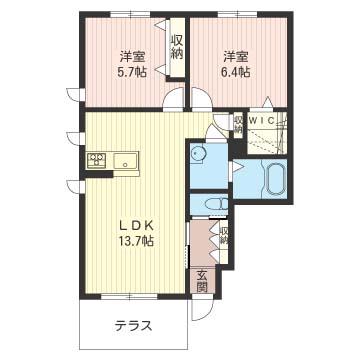 ジャルダンデュレーヴC(2LDK/1階)の間取り写真
