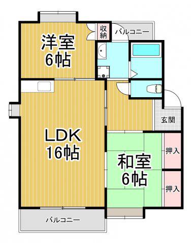 ハイツ瓦木(2LDK/2階)の間取り写真
