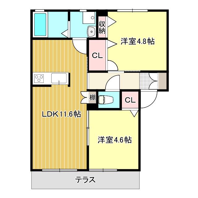 シャーメゾンルミエール(2LDK/1階)の間取り写真