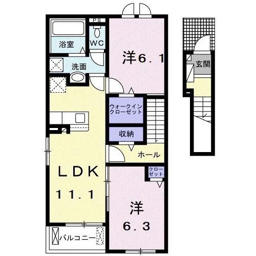 ユリシス A(2LDK/2階)の間取り写真