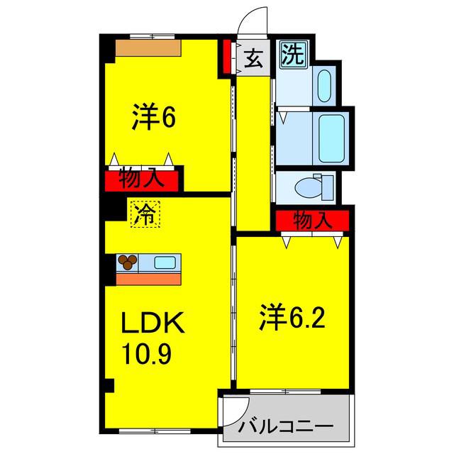 メープル・グローブ(2LDK/2階)の間取り写真