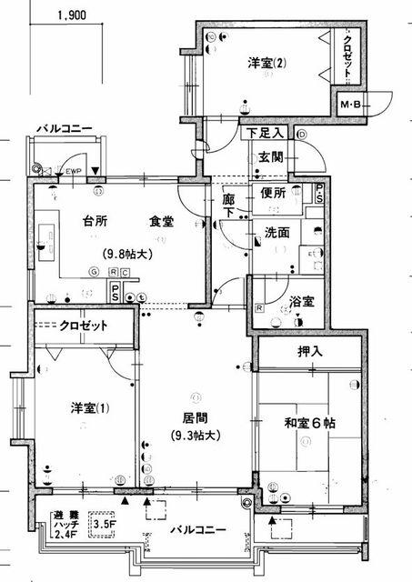 ユーハイム百道(3LDK/3階)の間取り写真