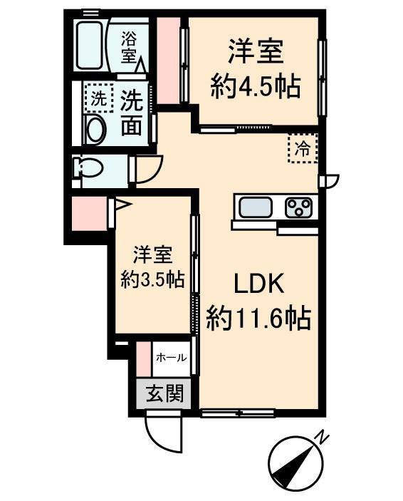 エストグローヴ(2LDK/1階)の間取り写真