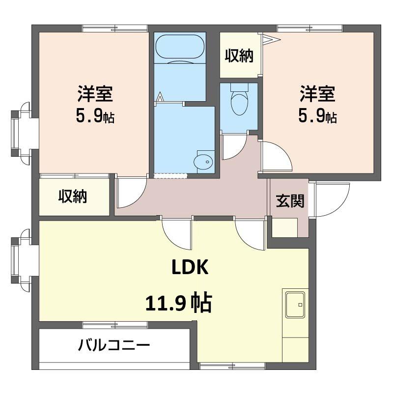 オークスB(2LDK/1階)の間取り写真