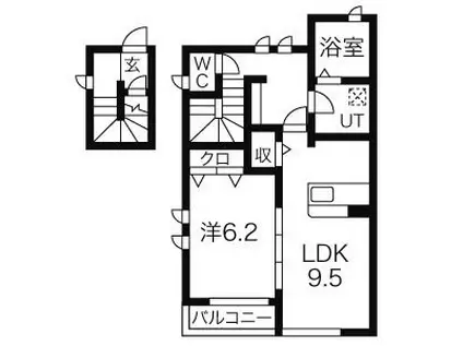 コモドグレイスB(1LDK/2階)の間取り写真