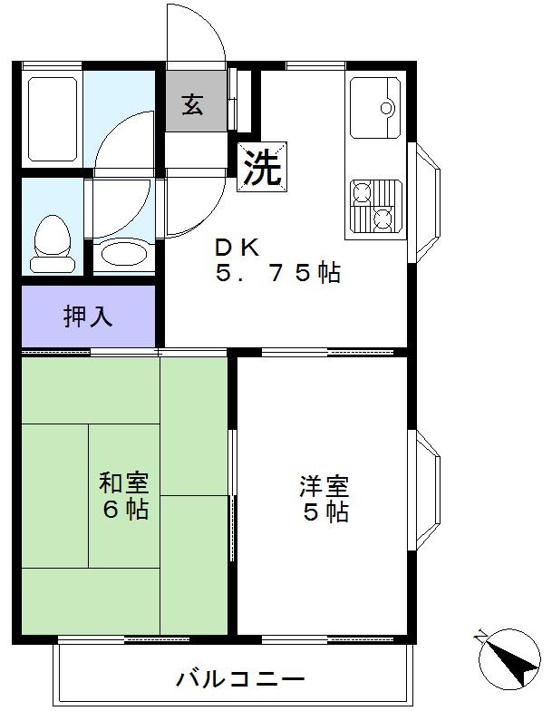 カーサオランジェ(2DK/1階)の間取り写真