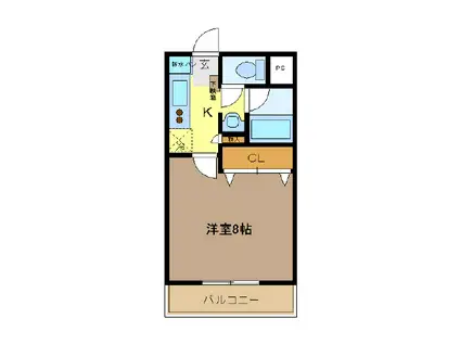 フォルテシムラB(1K/2階)の間取り写真