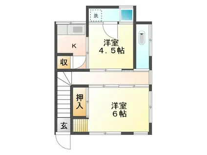 八幡町アパート(2K/2階)の間取り写真