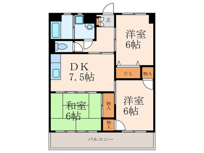 サンフェリカ篠崎(3DK/1階)の間取り写真