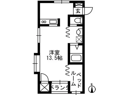 スカイハイツNO.2(ワンルーム/1階)の間取り写真