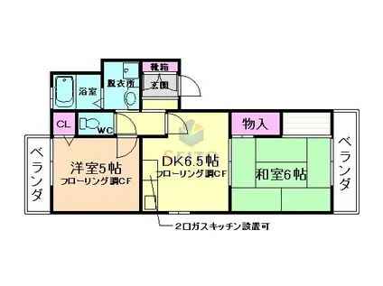 ラヴィーレ北桜塚(2DK/2階)の間取り写真