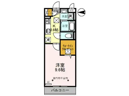 東武伊勢崎線 草加駅 徒歩5分 3階建 築4年(1K/1階)の間取り写真