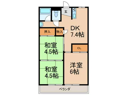 グリーンハイツ恒和(3DK/4階)の間取り写真