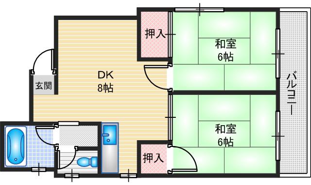三井マンション(2DK/1階)の間取り写真