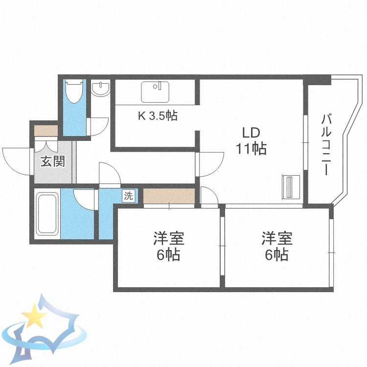 メゾンドブーケパーク(2LDK/9階)の間取り写真