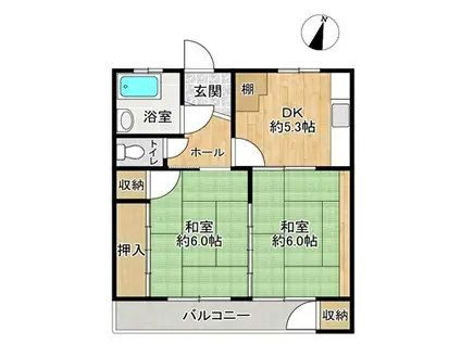 巽ヶ丘ハイツ(2LDK/4階)の間取り写真