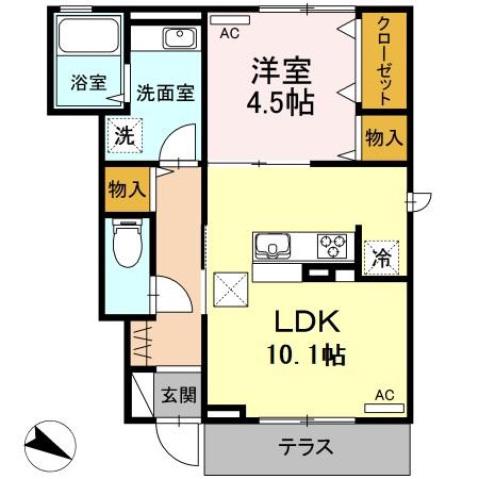 かもべハイム(1LDK/1階)の間取り写真