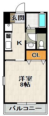 ルミエール売布(1K/2階)の間取り写真