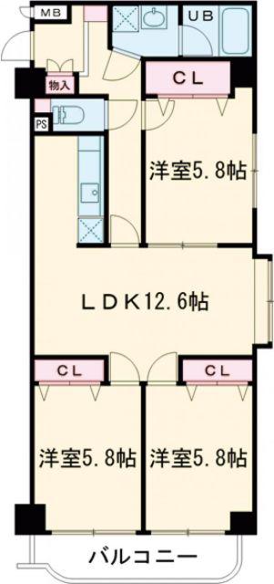 エクセレント岩沼(3LDK/5階)の間取り写真