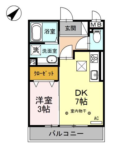 ジョーヌエトワール(1DK/1階)の間取り写真