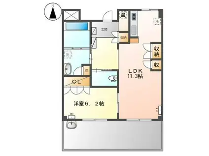 グランデ上牧 4F(1LDK/4階)の間取り写真