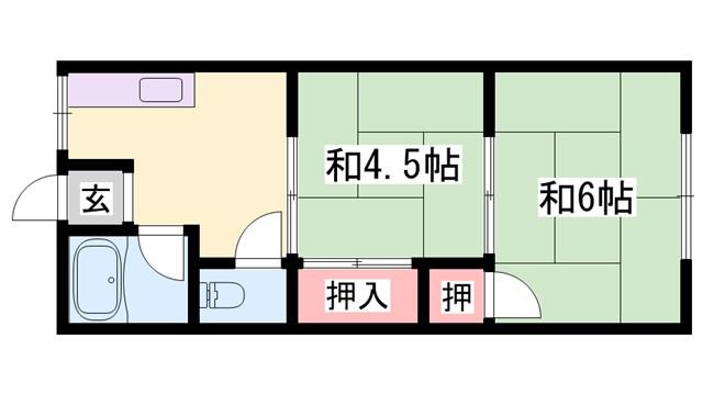 白楊荘(2K/1階)の間取り写真