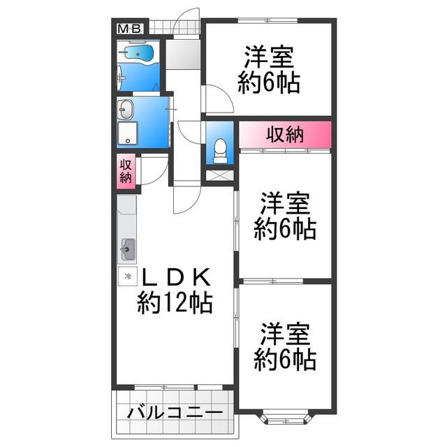 浜寺パークハイツ(3LDK/1階)の間取り写真