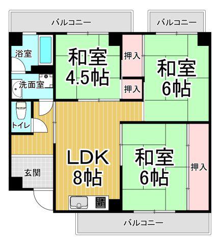 東田マンション(3LDK/4階)の間取り写真